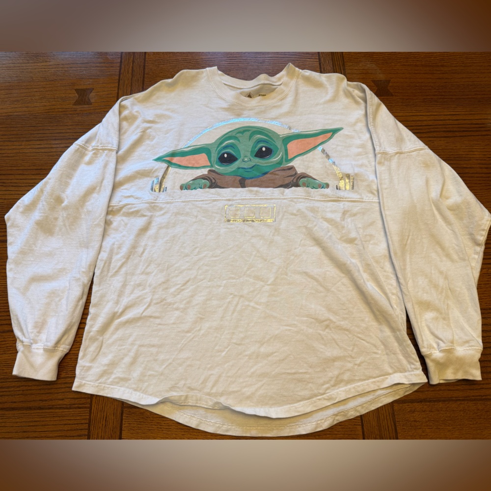 Disney White Shirt with Green and Brown Baby Yoda Design